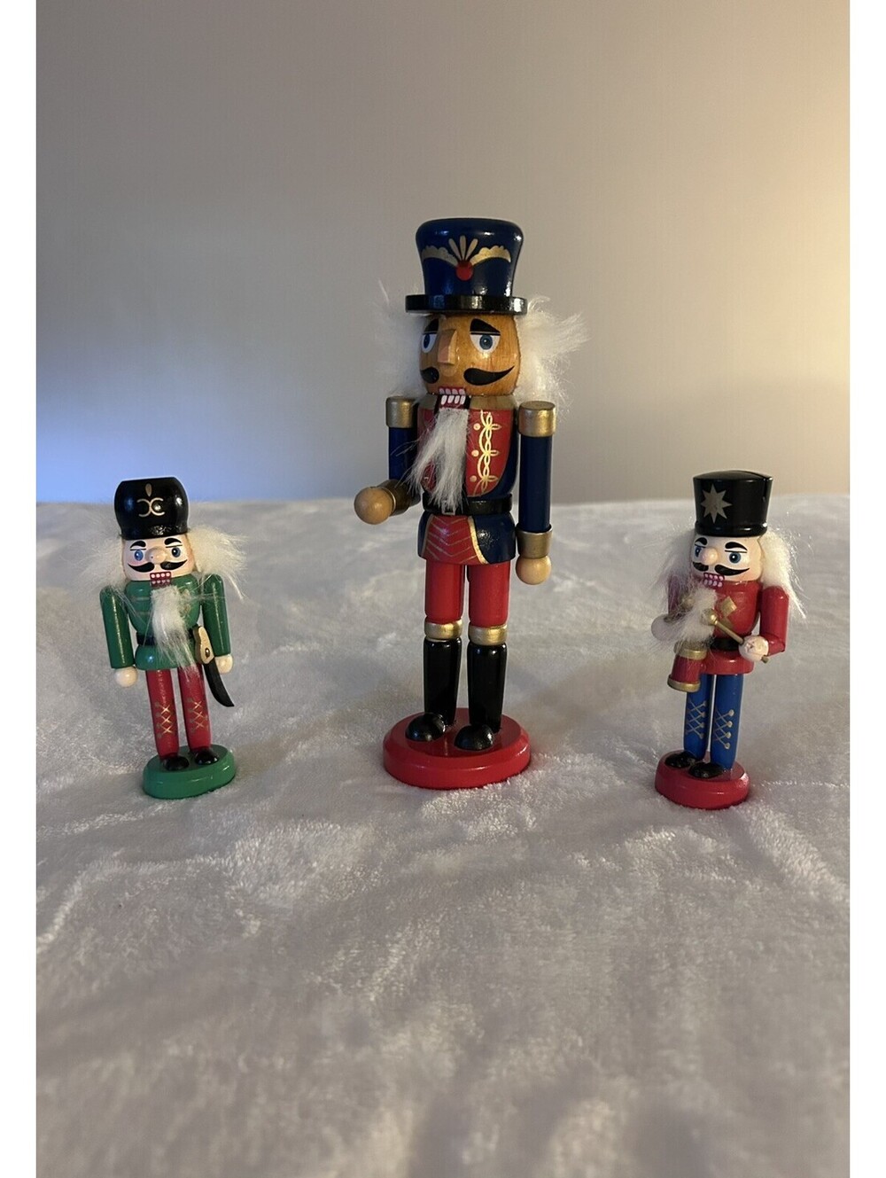 Wooden Christmas Nutcracker Figurines Lot Of Three Measuring 4" - 8”